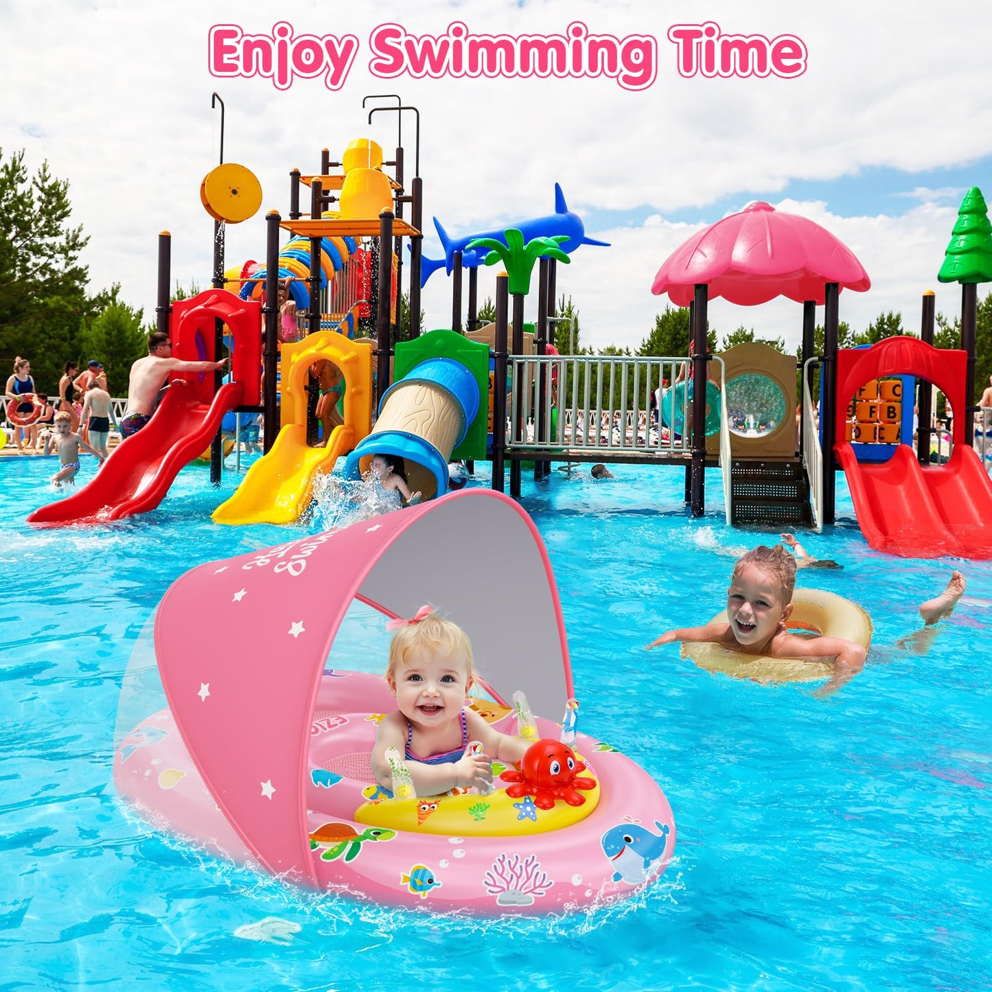 EZIGO Baby Pool Float with Canopy – UPF50+ Sun Protection & Ocean Toy Accessories