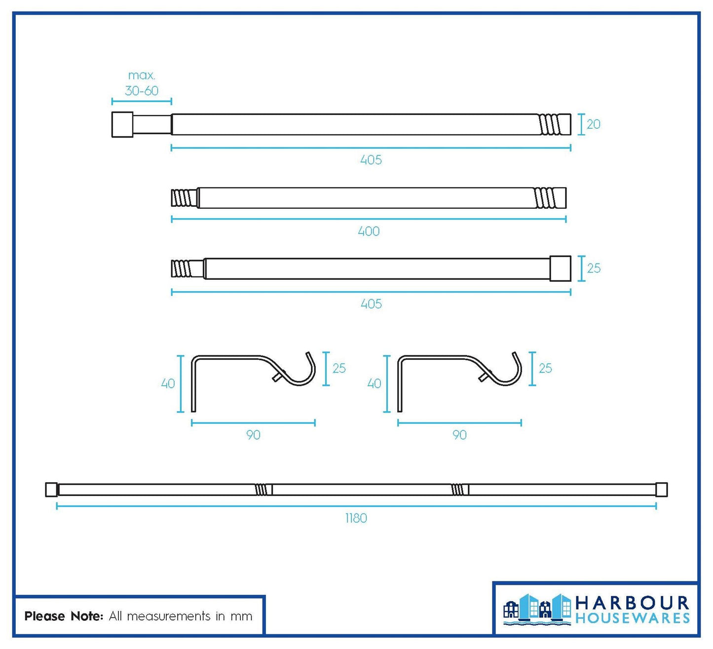 Extendable Metal Curtain Pole Kit - 83 to 120cm