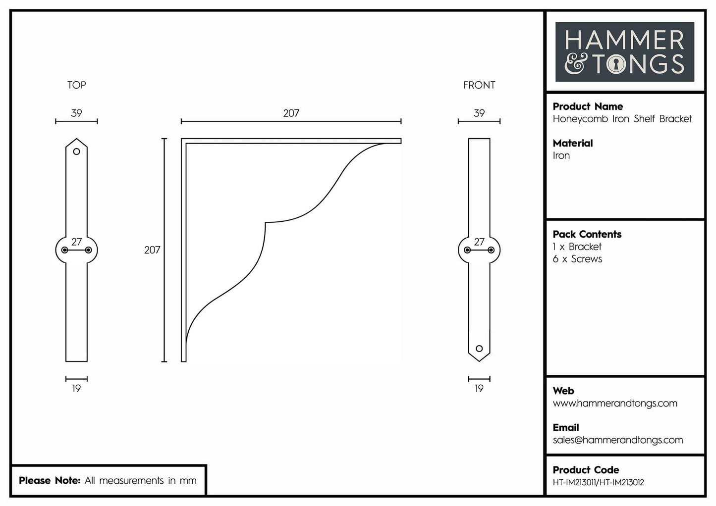 205mm Honeycomb Iron Shelf Bracket