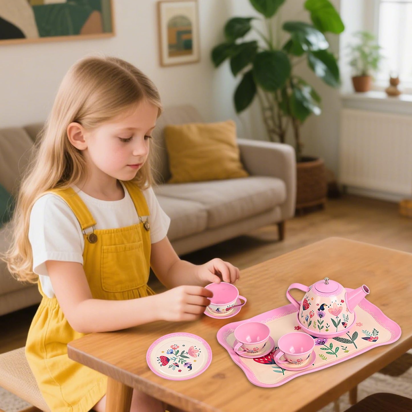Fairy Toona Floral Tea Party Set – 15-Piece Pink Pretend Play Tea Set for Girls Aged 3–6