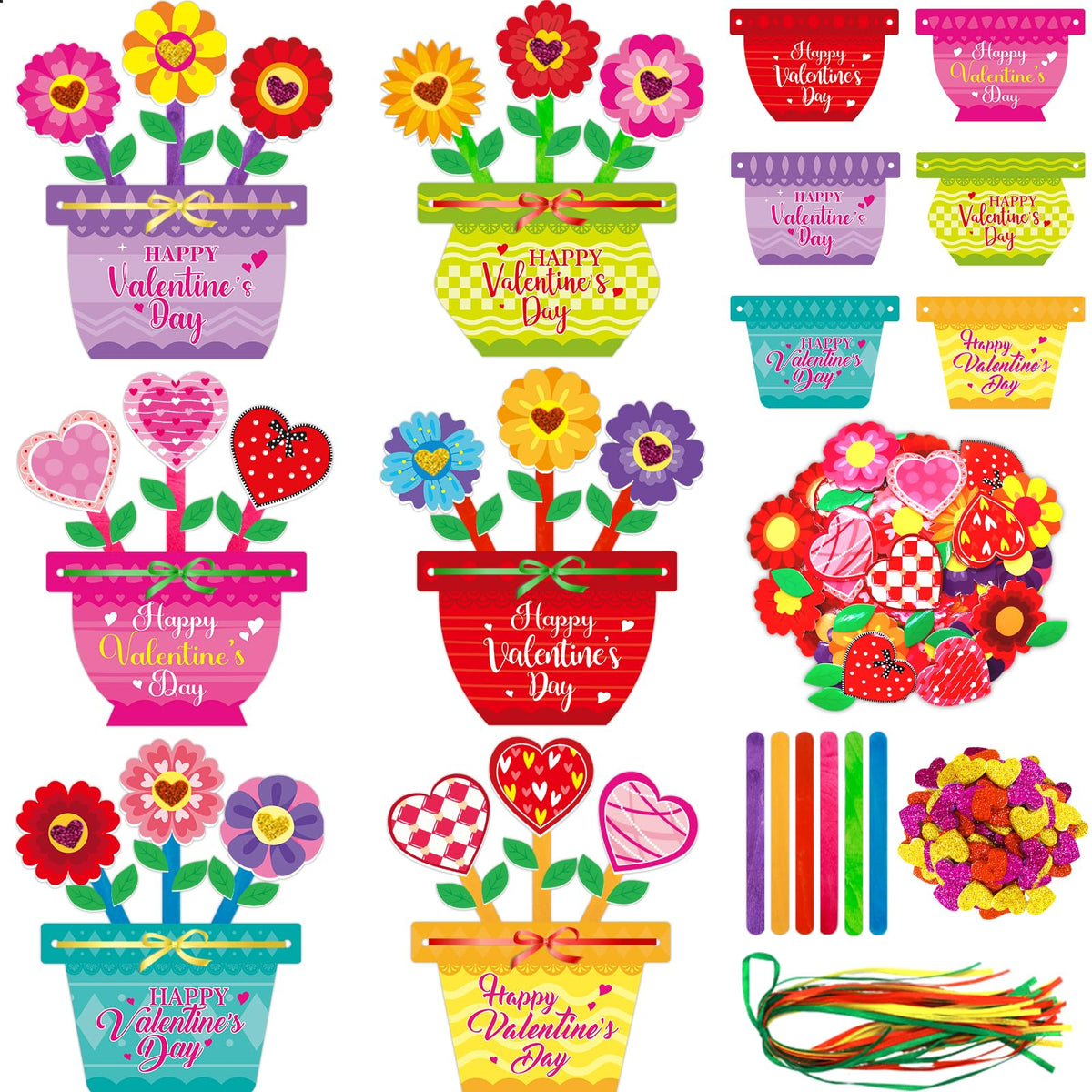 Fancy Land 24-Set Valentines Day Crafts for Kids | Foam Flower Pot Cards & Classroom Decor