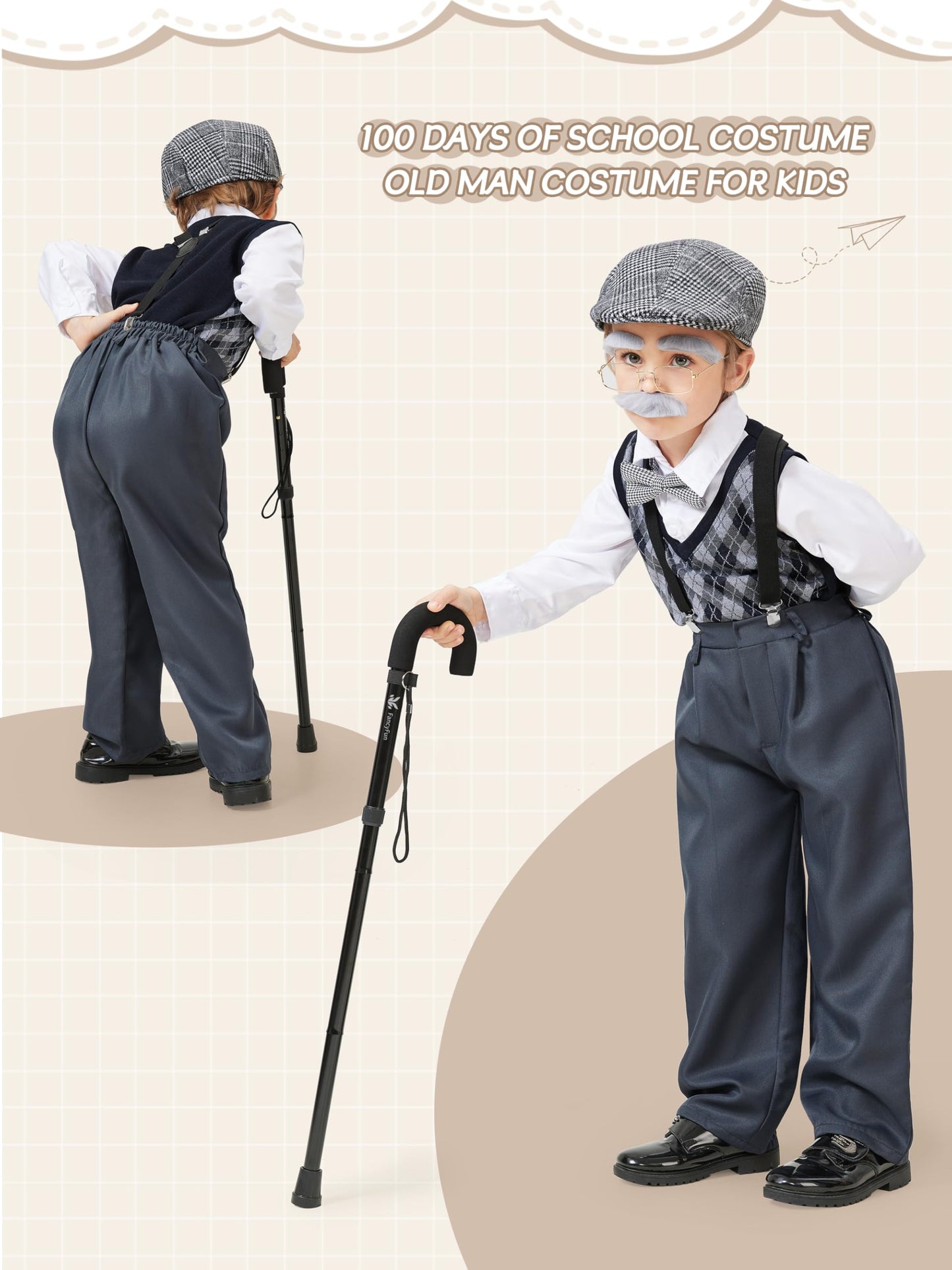 FancyFun 9-Piece 100 Days of School Old Man Costume for Boys 3-4T