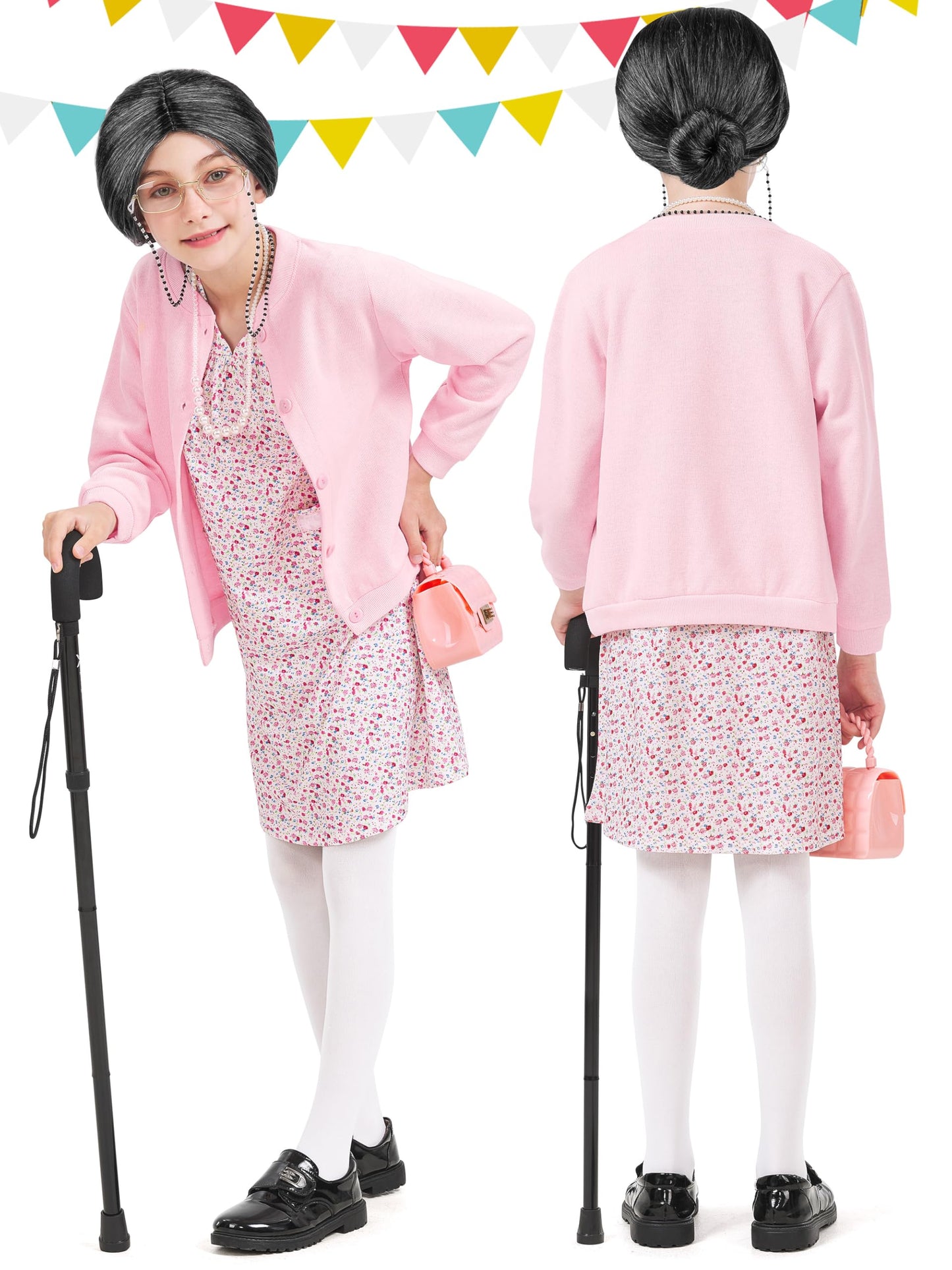 FancyFun 8-Piece Old Lady Costume for Kids — 100 Days Dress-Up (Girls 3-4T)