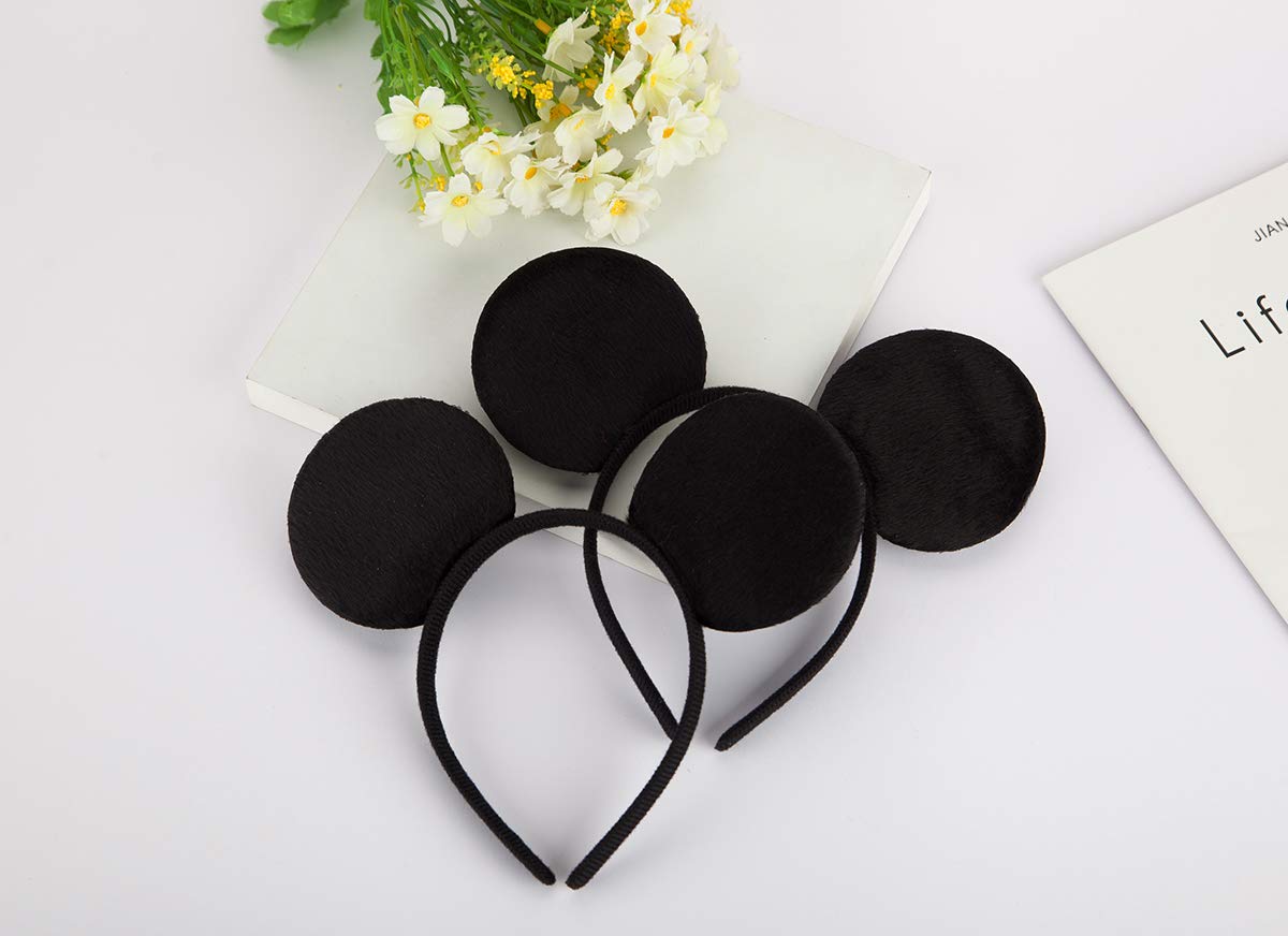 FANYITY Mouse Ears Headbands – Sequin Hair Band Set of 2 (Red Dot & Black) for Girls, Women, Boys | Party & Cosplay