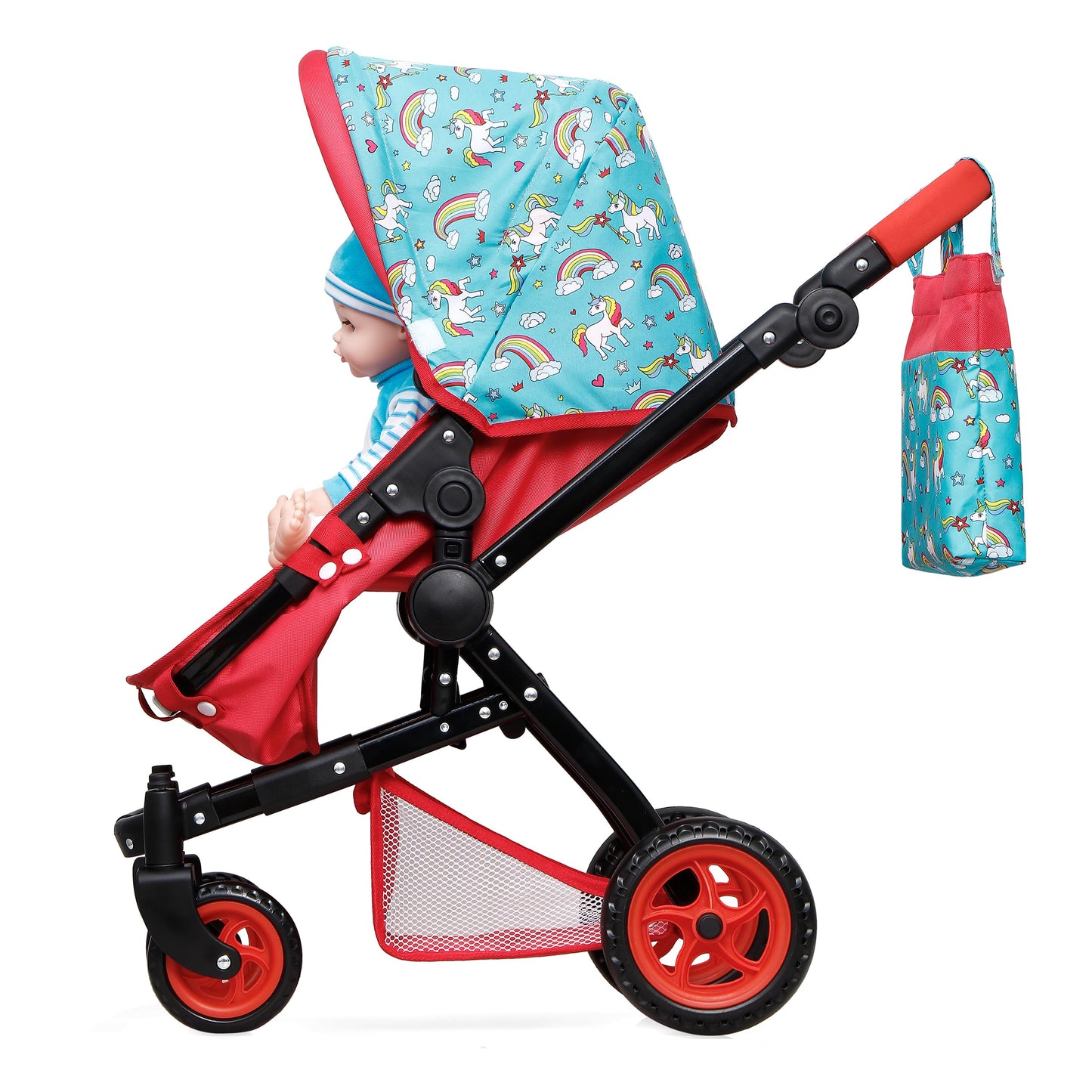Fash n Kolor Baby Doll Stroller Unicorn Foldable Pram – 18-Inch Doll Accessory | 2023 Limited Edition