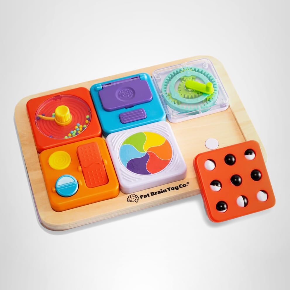 Fat Brain Toys PlayTab Essentials | Modular Sensory Busy Board for Toddlers 12 Months+