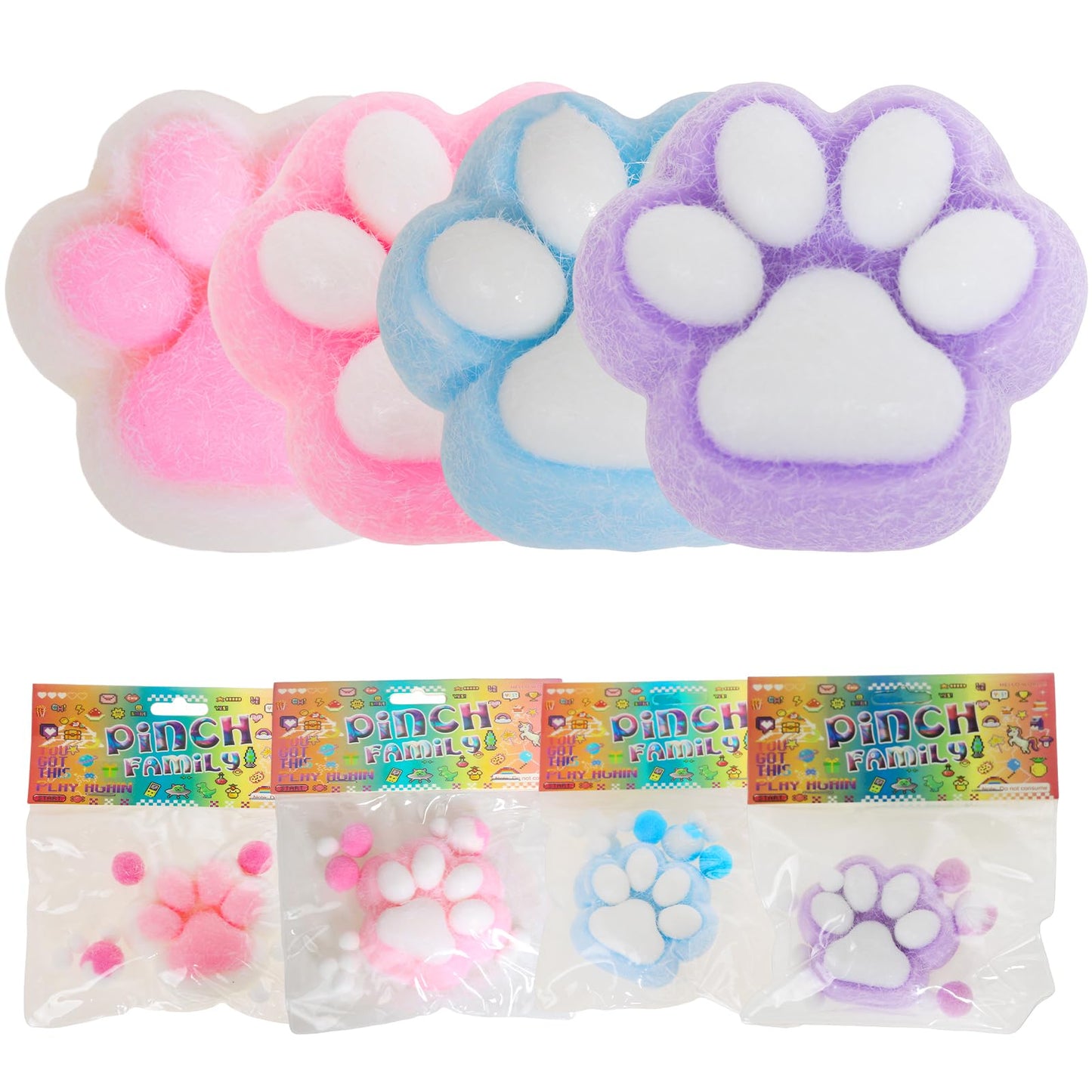 FauKait Cat Paw Squishies – 4-Pack Big 3.15in Kawaii Fidget Toys for Adults & Kids
