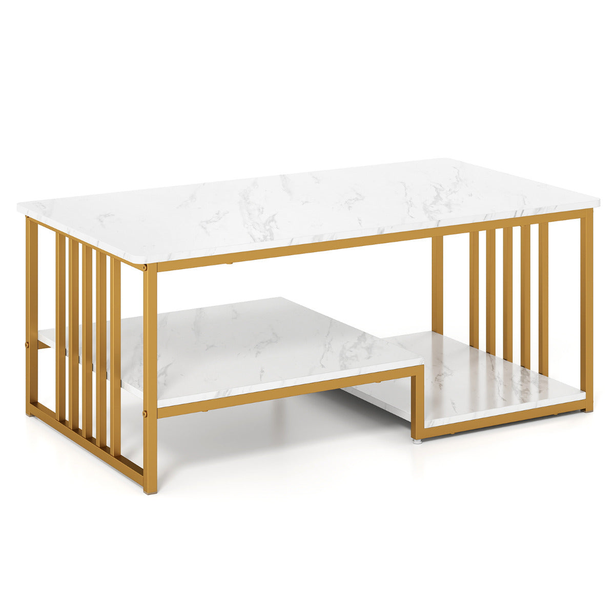 Faux Marble Coffee Table with Open Storage Shelf-Grey