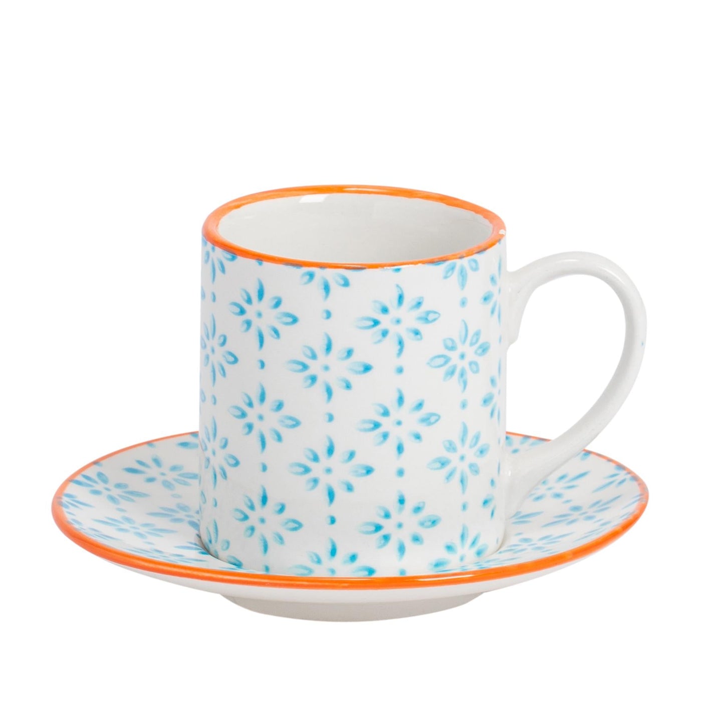 12pc 65ml Hand-Printed Stoneware Blue Espresso Cup & Saucer Set