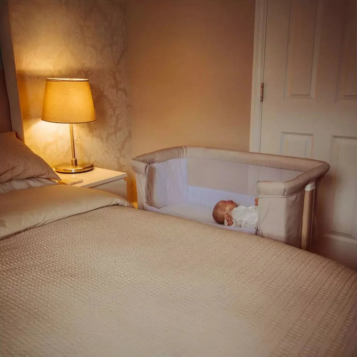 Red Kite Rockabye Bedside Crib - Oatmeal