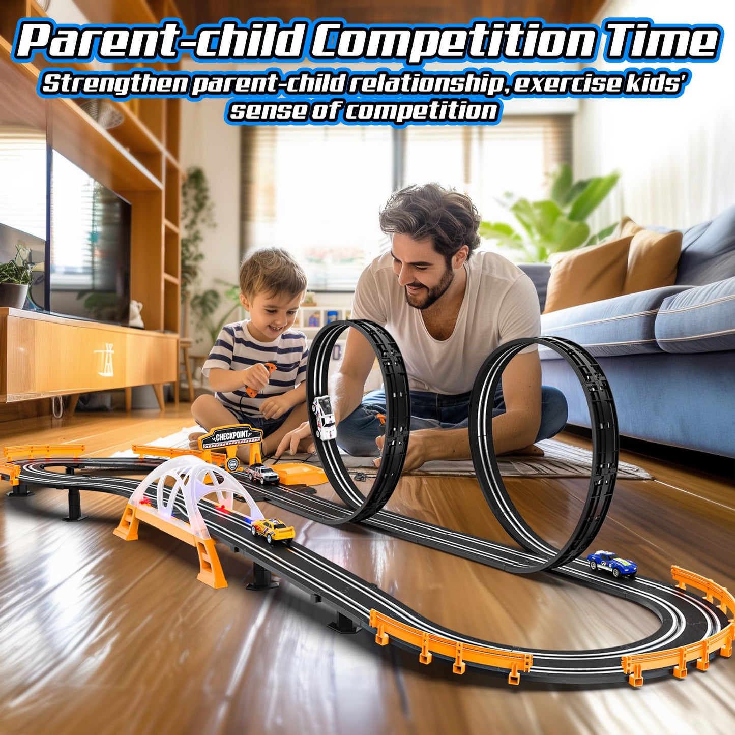 Fedonak Slot Car Race Track Sets – 4 High-Speed Cars, Dual-Lane Racing, Battery or Electric Power