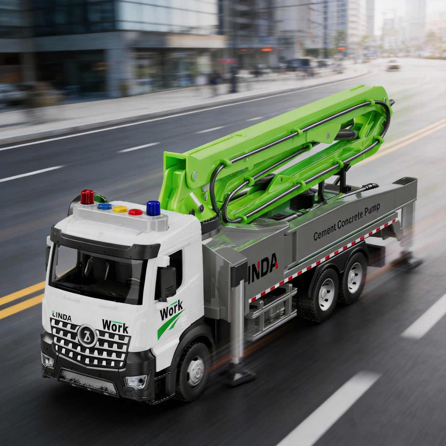 FEIDAMA Cement Concrete Pump Truck Toy – Extendable Boom, Water Spray, Realistic Construction Site Play