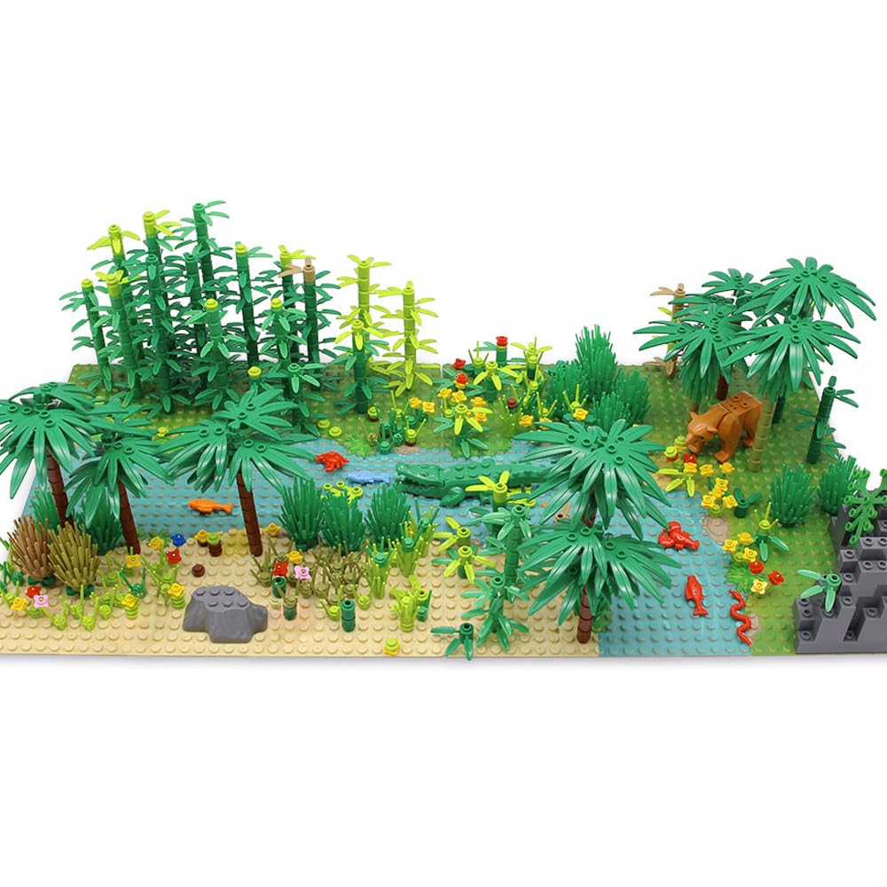 Feleph Rainforest Jungle Building Blocks Kit – 582 Pieces, 2 Base Plates, Compatible with Major Brands