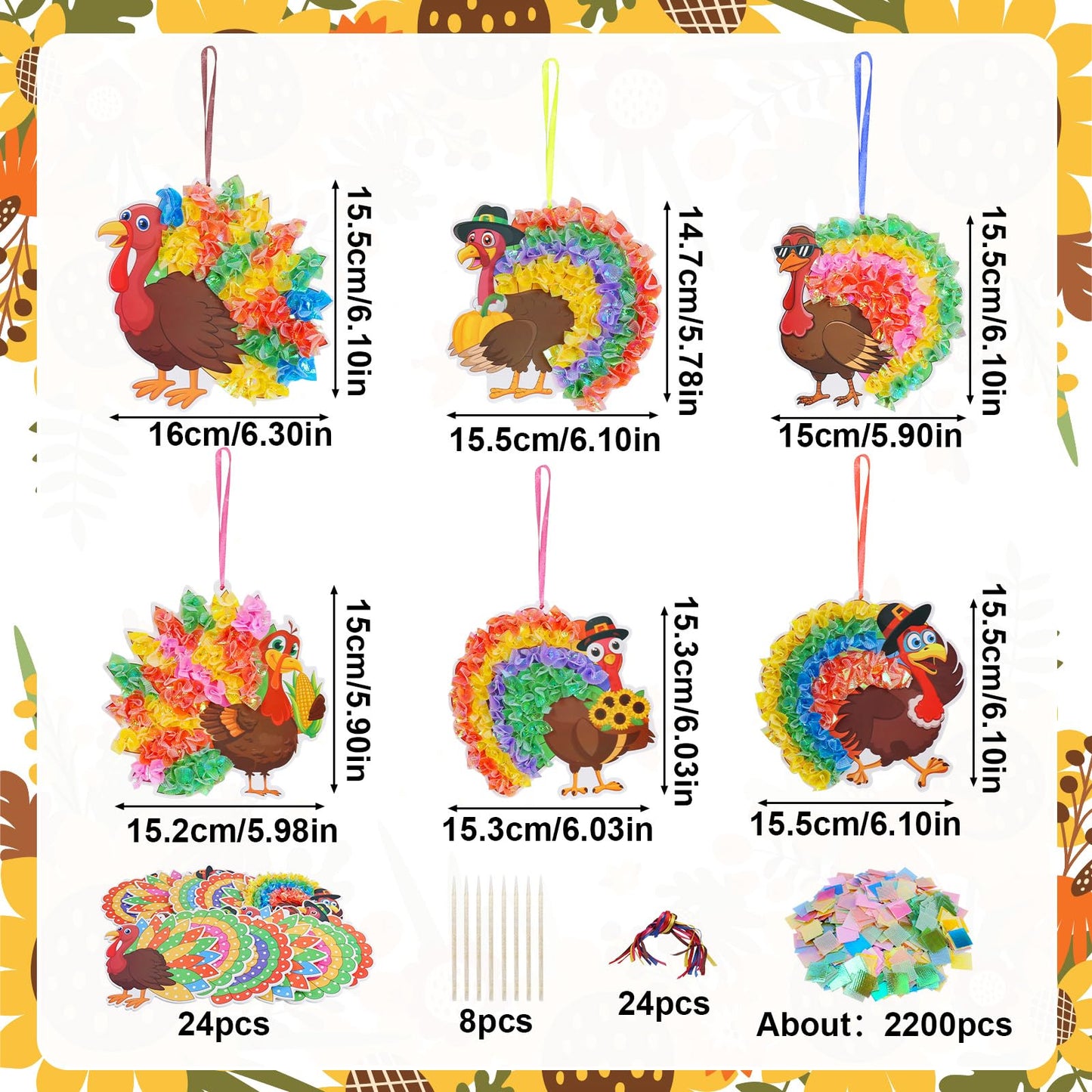 Fennoral 24-Pack Thanksgiving Turkey Crafts Kit for Kids – DIY Poke-In Art