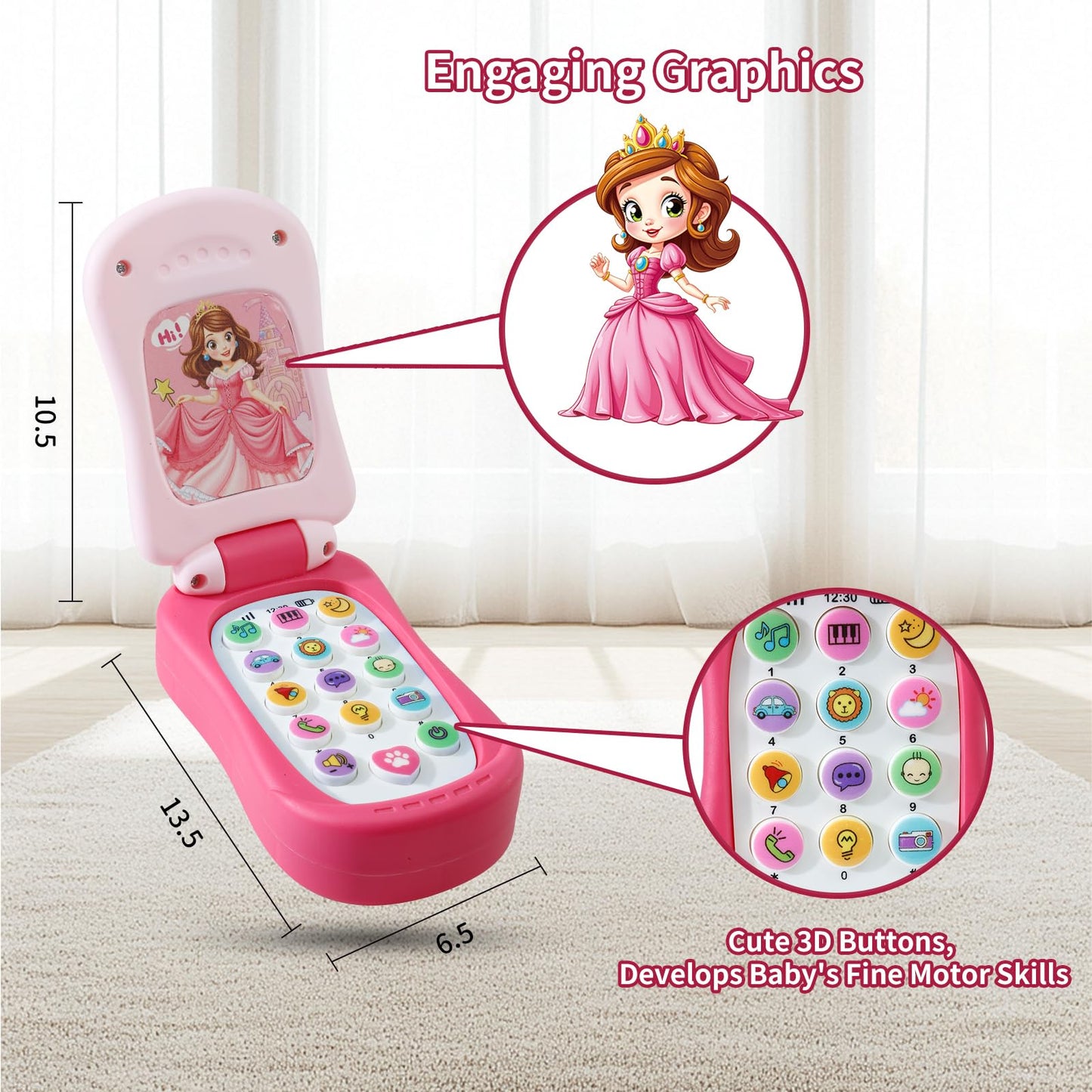 FENYAN Baby Cell Phone Toy – Flip Action Toddler Phone with Lights, Music & Early Learning (12-18 Months)