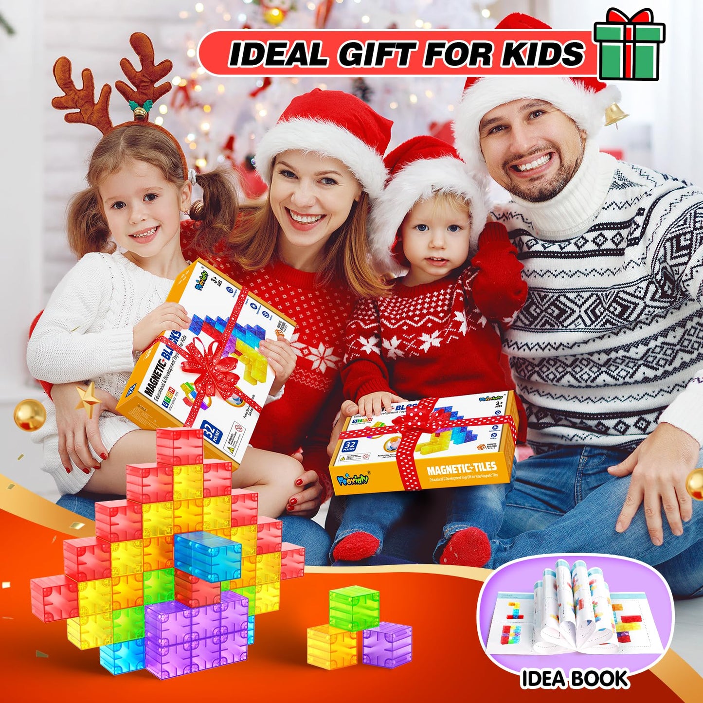 Feoxialy Magnetic Blocks - 52pc Translucent Rainbow Cubes for STEM Play (Ages 3+)