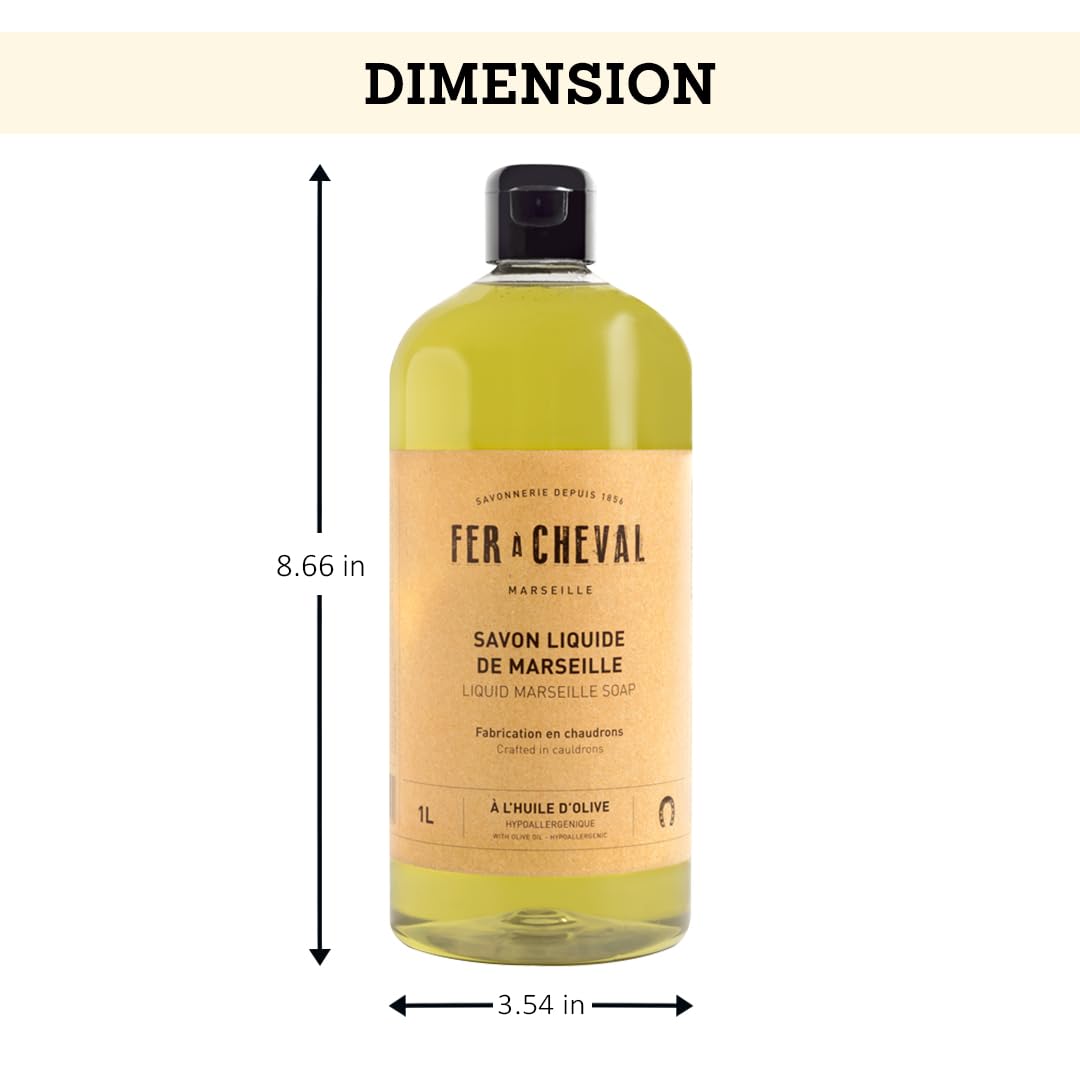 Fer à Cheval Olive Oil Marseille Liquid Soap 1L – Hypoallergenic, Natural & Eco-Friendly