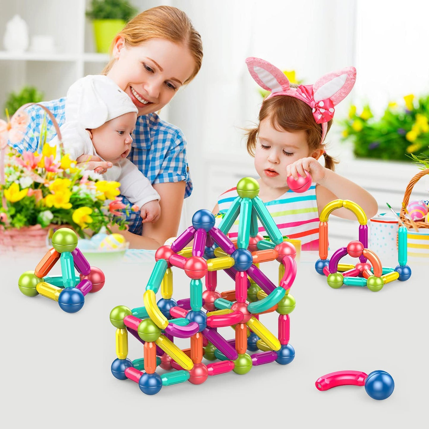 Ferthor Fun Magnetic Balls and Rods Set – 64pcs STEM Building Toys for Kids