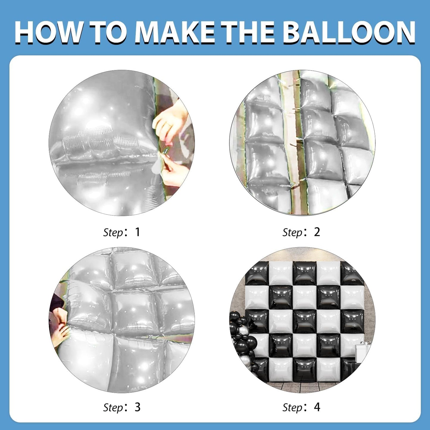 FEYG Black & Pearl White Double-Sided Square Foil Balloon Wall Kit, 19-Inch – Wedding & Party Backdrop