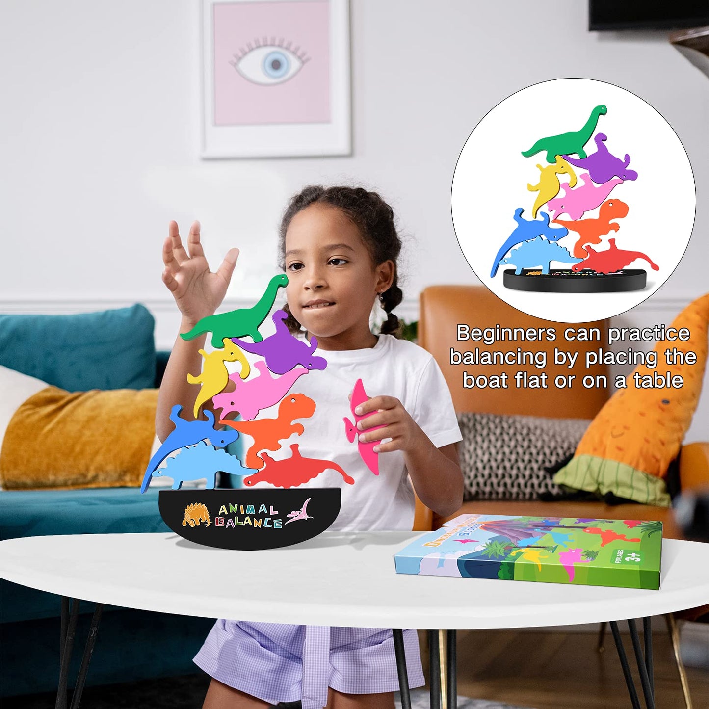 FFTROC Montessori Dinosaur Toys for 2-4 Year Olds – Wooden Stacking Blocks & Dino Balance Set