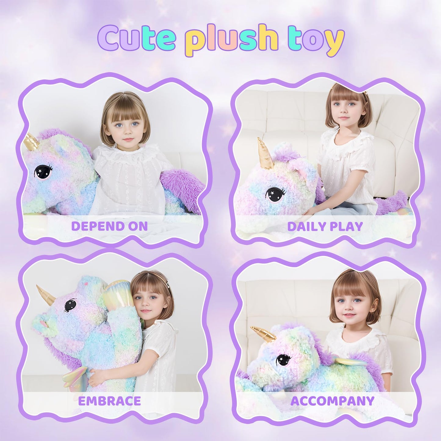 FFxiong 44 Inch Giant Rainbow Unicorn Plush with Wings – Large Soft Unicorn Toy for Kids, Room Decor, Gift