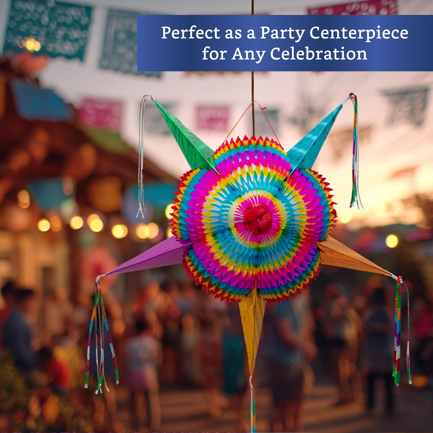 Fiesta Wraps Mexican Piñata – 32-Inch Large Foldable Star Pinata for Birthdays
