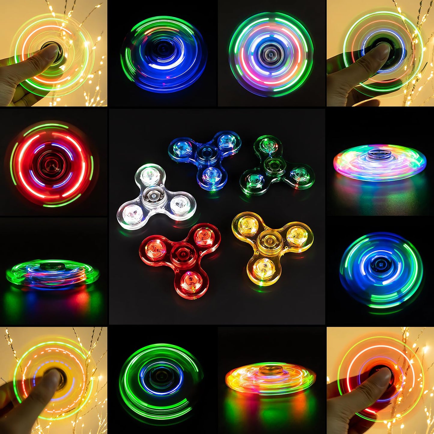 FIGROL 5-Pack Light Up Fidget Spinners – Glow in the Dark Party Favors & Classroom Prizes