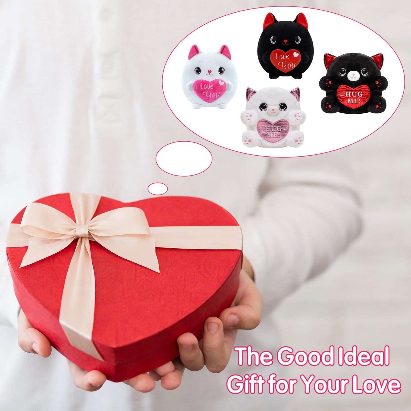 Finebee Black Cat Plush with Heart – I Love You Valentine Gift, 10-Inch