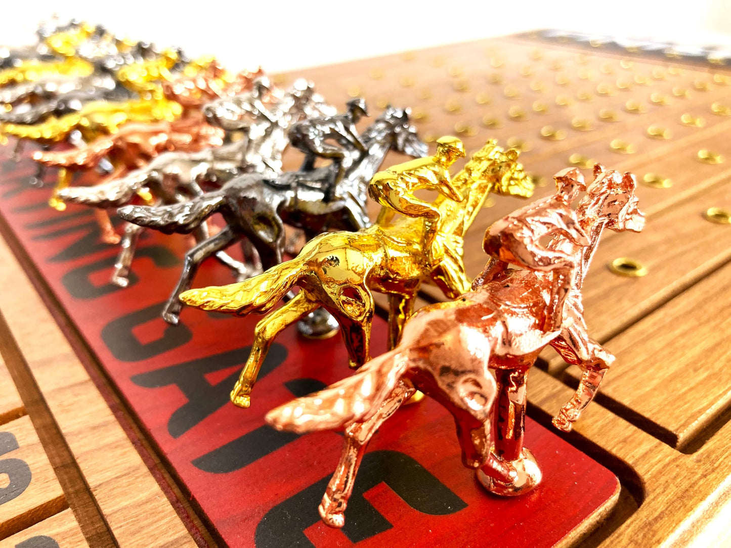 FINENI Horse Racing Game for Adults – 11 Luxe Metal Horses, 22-Inch Cherry Wood Board