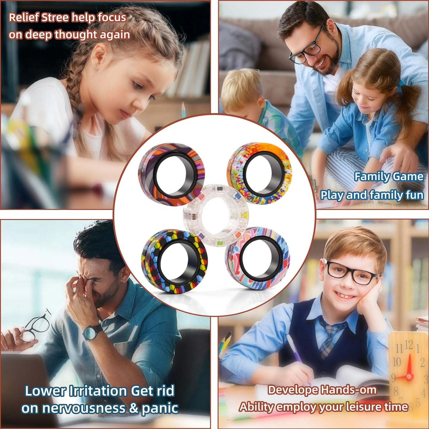 Finger Rock 15Pcs Magnetic Fidget Rings Set | Adult & Kids Stocking Stuffers