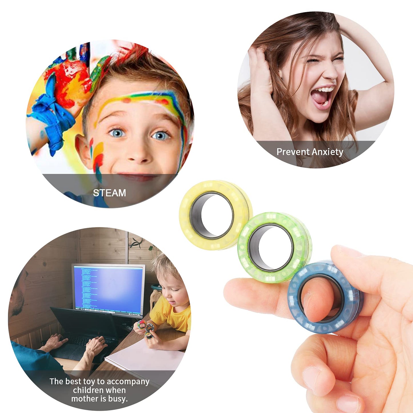 Finger Rock Magnetic Rings Fidget Toy Set – 3-Pack for Focus, Calm Moments & Fun