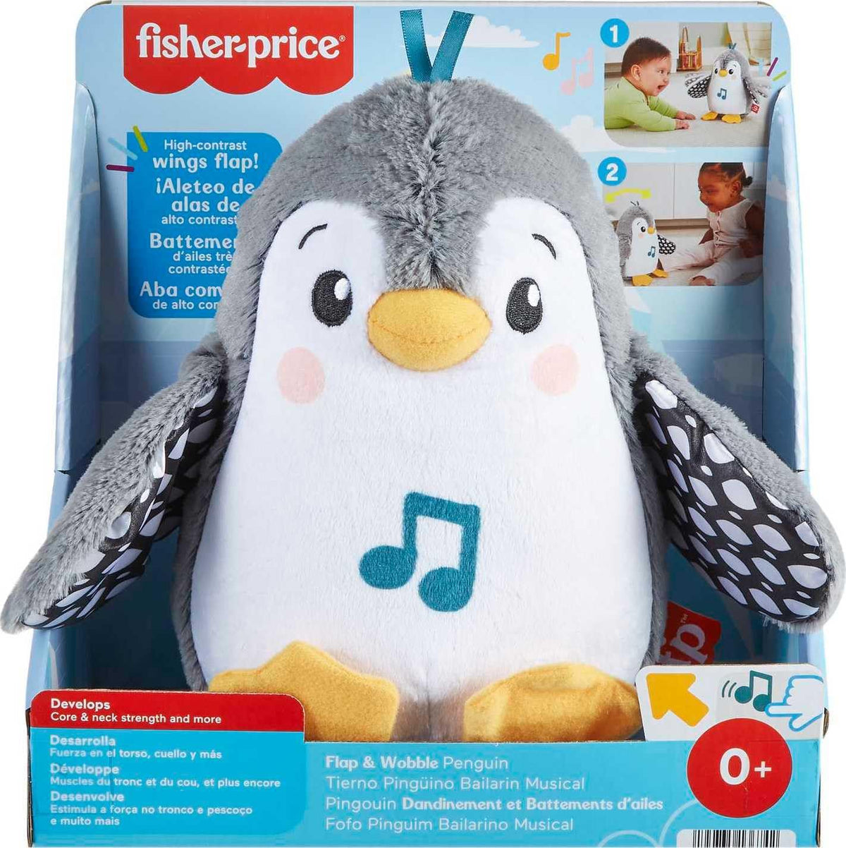 Fisher-Price Flap & Wobble Penguin: Plush Tummy Time Toy with Music & Motion
