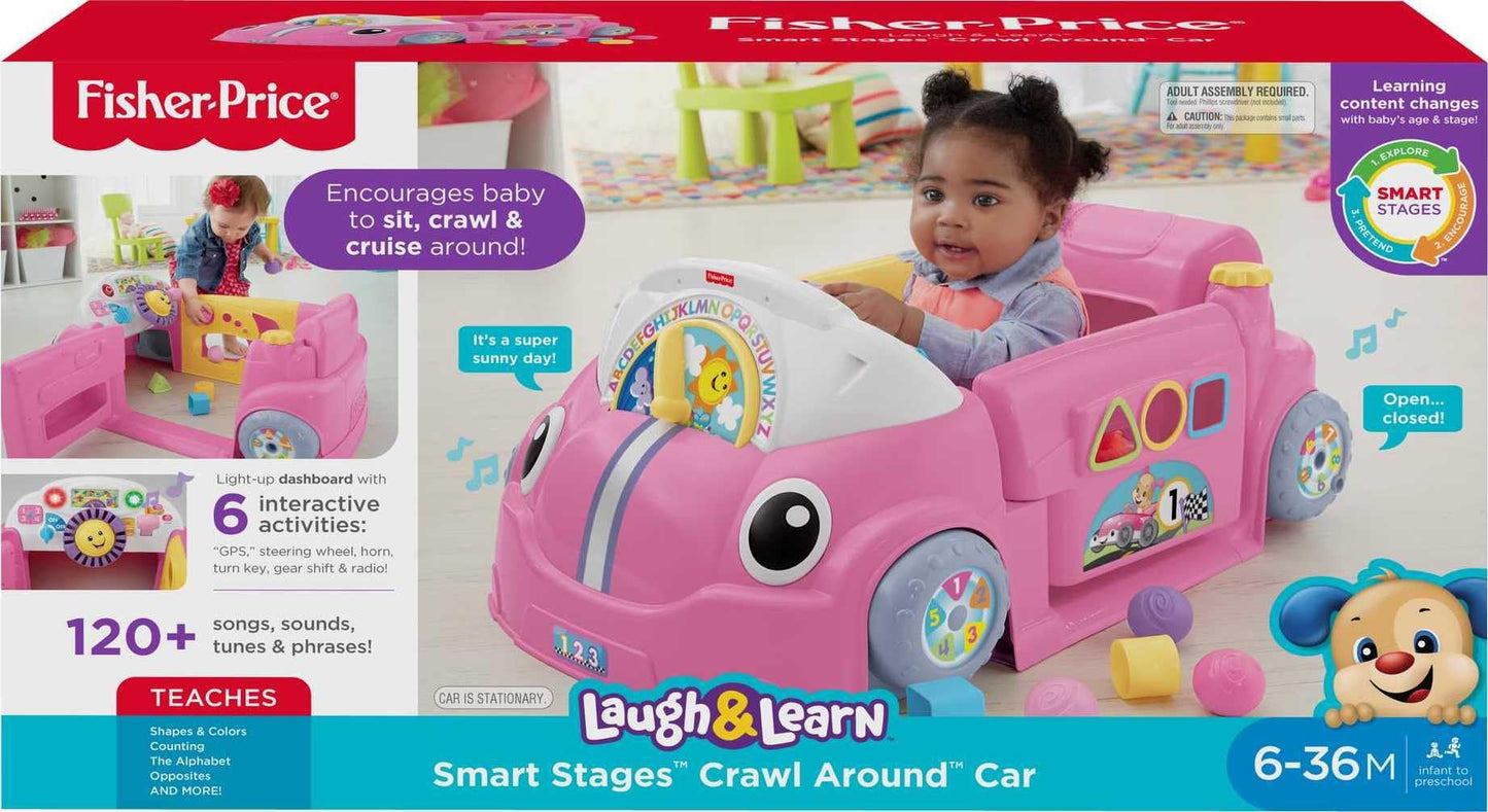 Fisher-Price Laugh & Learn Crawl Around Car – 3 Smart Stages Baby Activity Center (Pink)