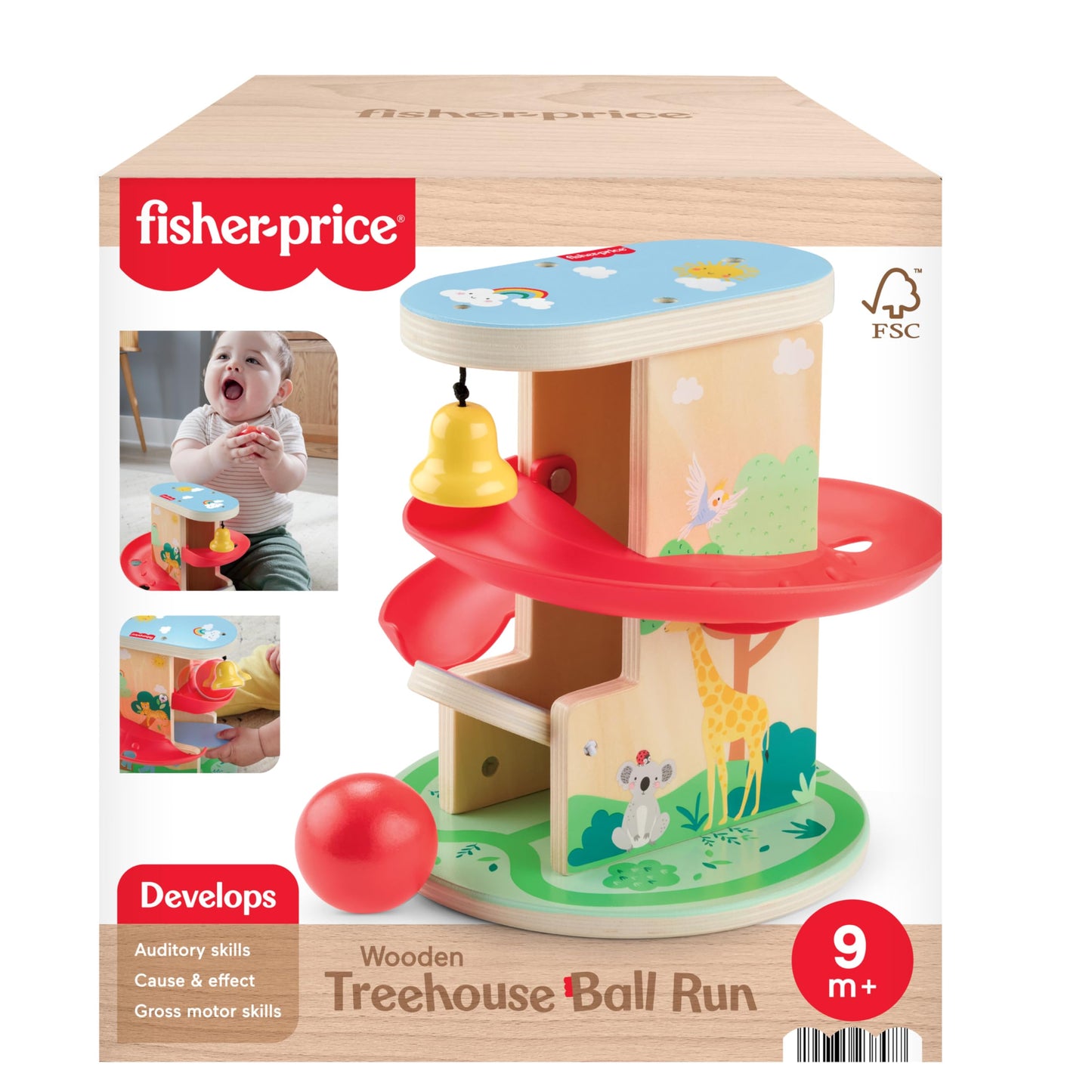Fisher-Price Wood Treehouse Ball Run – 2-Piece Baby Toy for 9+ Months