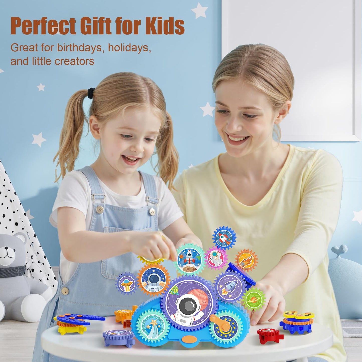 Fivoro STEM Gears Toys for Kids 3+ | 18-Piece Educational Gear Set with Dual Power Modes