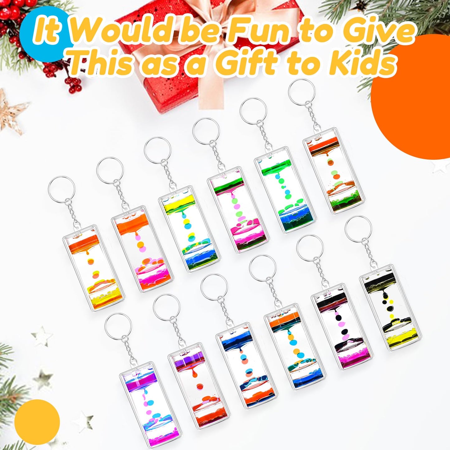 FKYTION Liquid Motion Bubbler Key Chain — Rainbow Pack of 12 Desk Toys