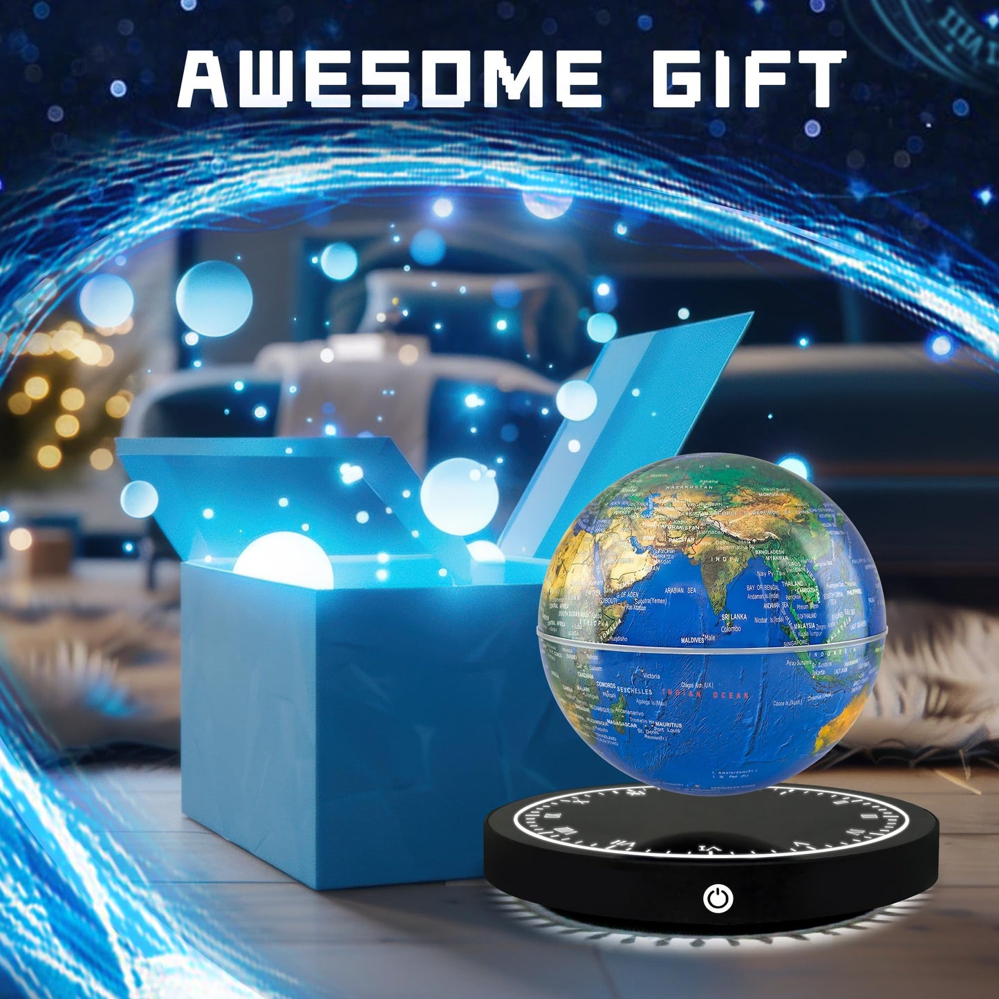 Flagest Magnetic Levitating Globe with LED Lights — 16 Color Globe on Clock Base