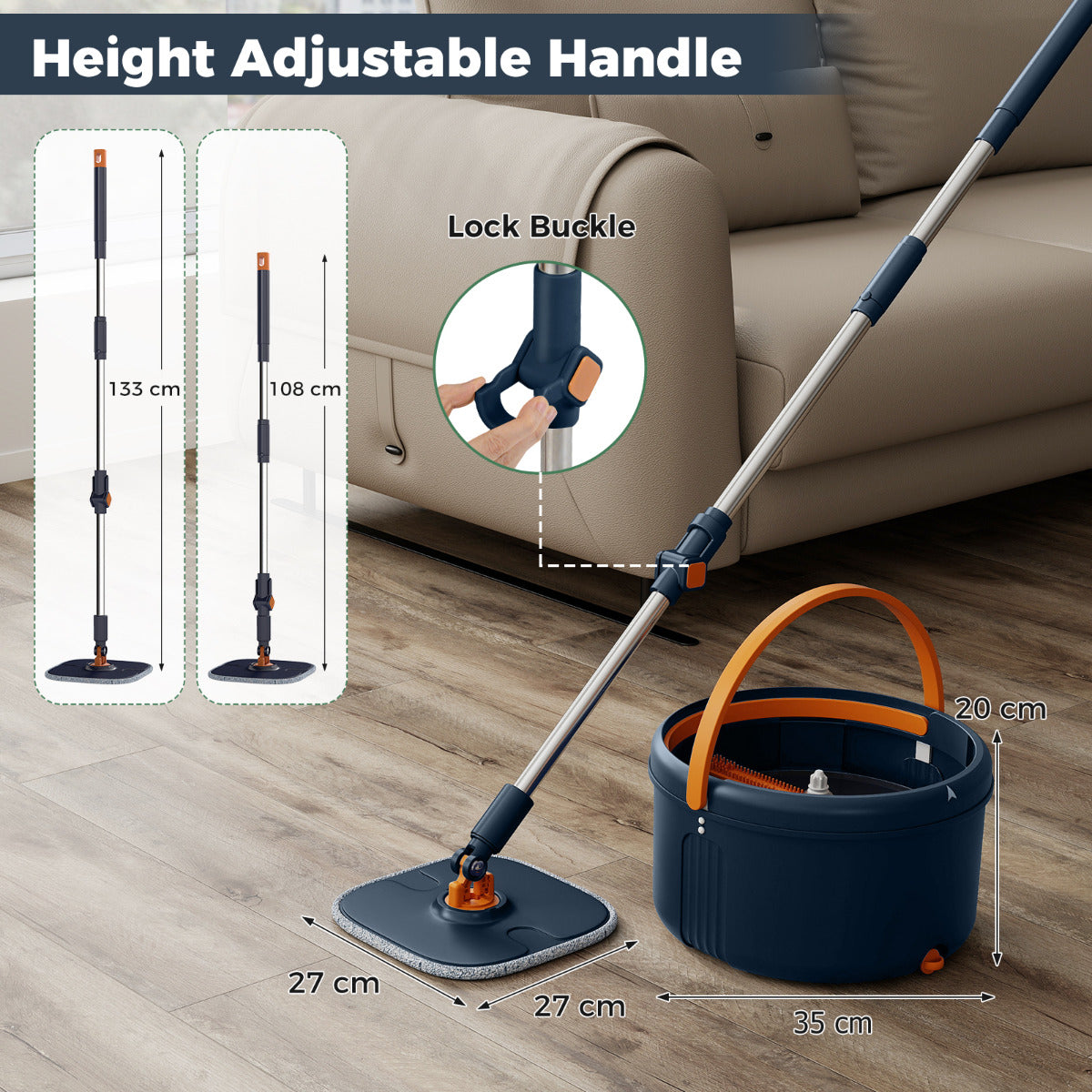 Flat Floor Mop and Bucket System with Washable Microfiber Pads-Green
