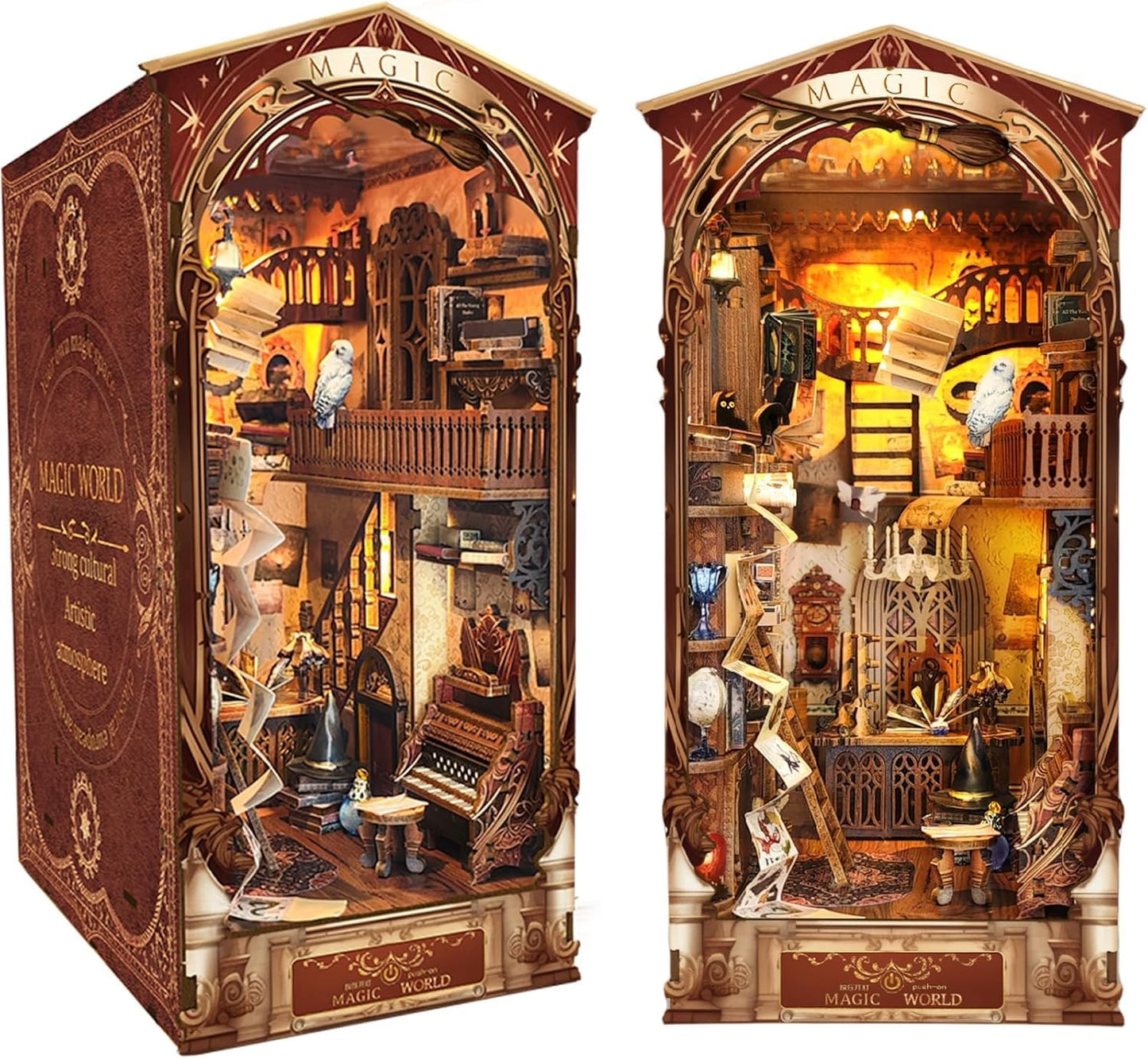 Flever Dollhouse DIY Book Nook Kit – 3D Wooden Puzzle & Shelf Decor (Magic World)