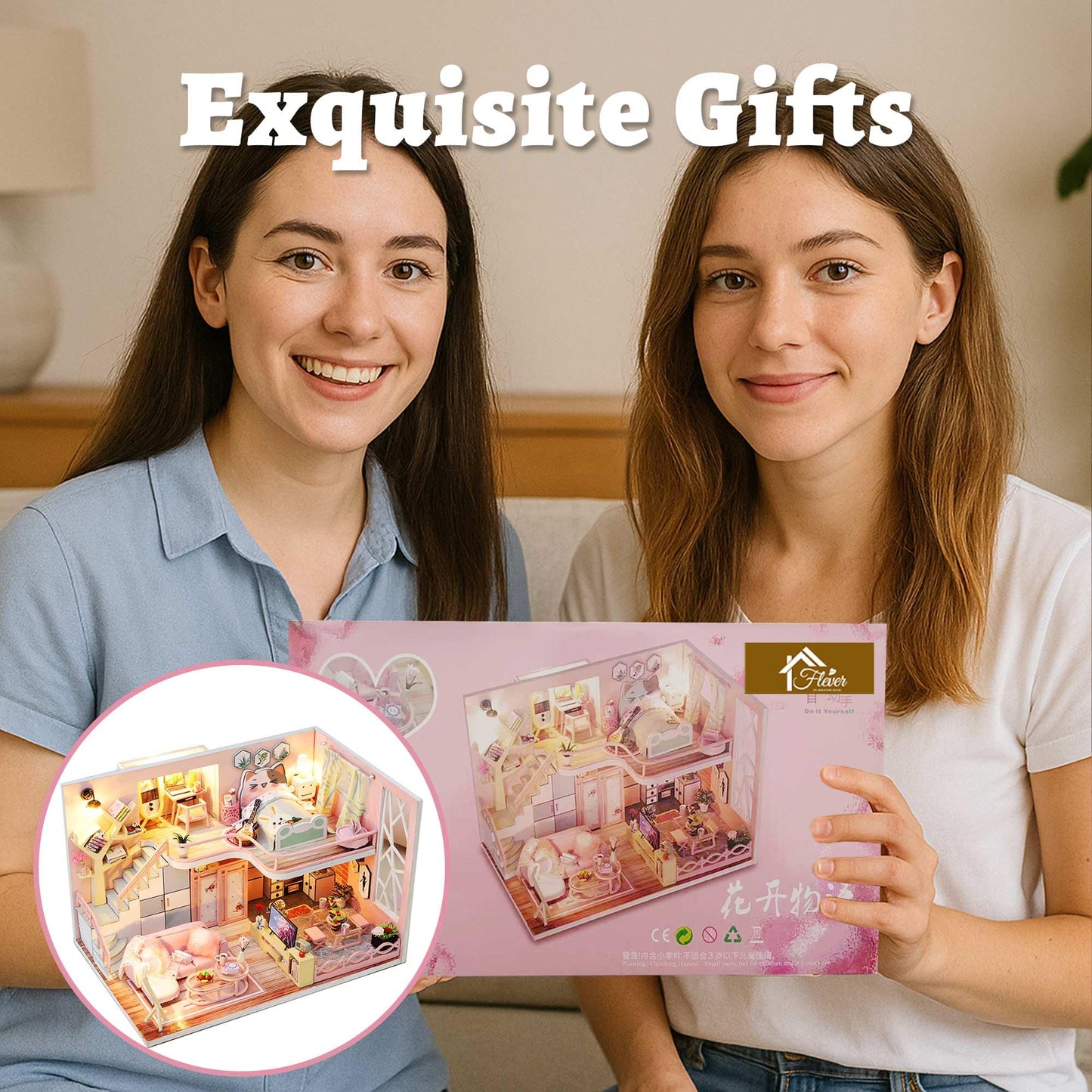 Flever Blossom Stories Dollhouse Kit – DIY Mini House with Furniture, Lights & Music