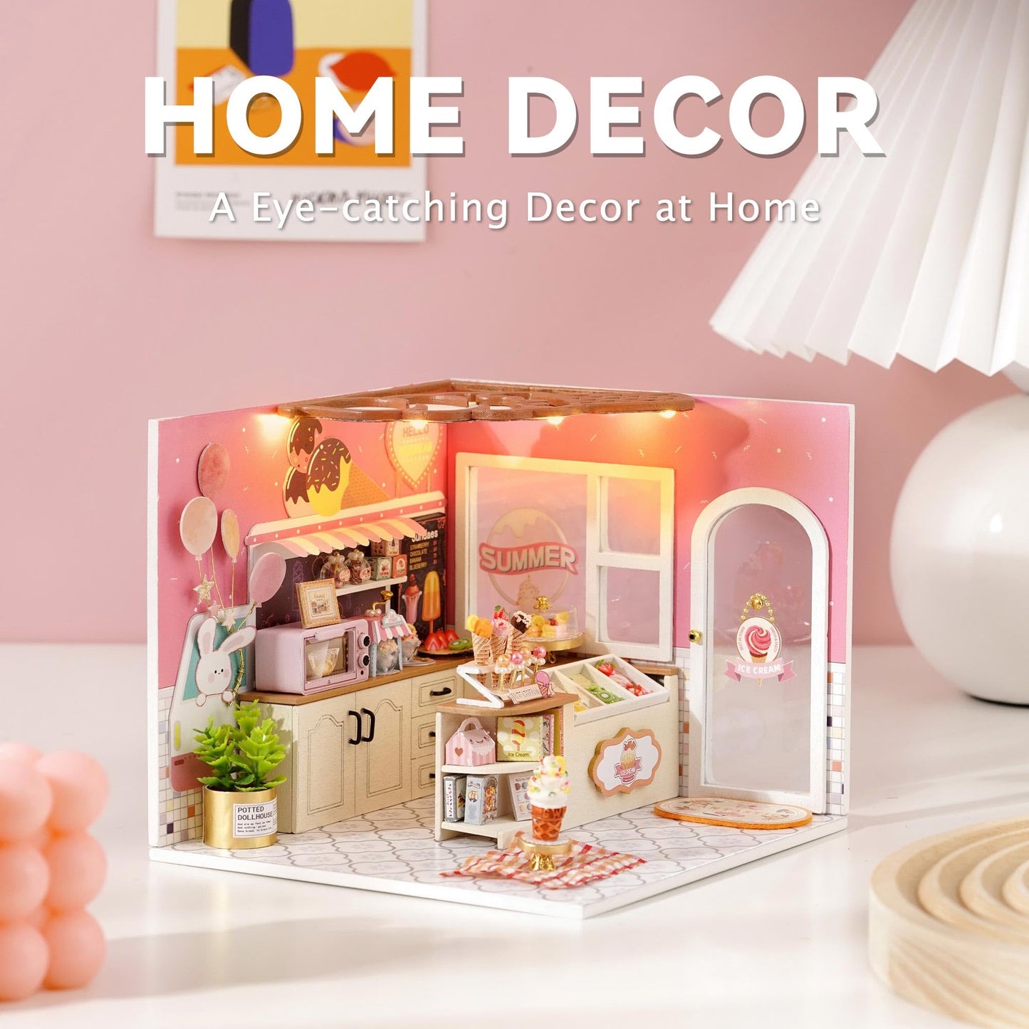 Flever DIY Miniature House Kit with LED Light - Happiness Ice Cream Shop Edition