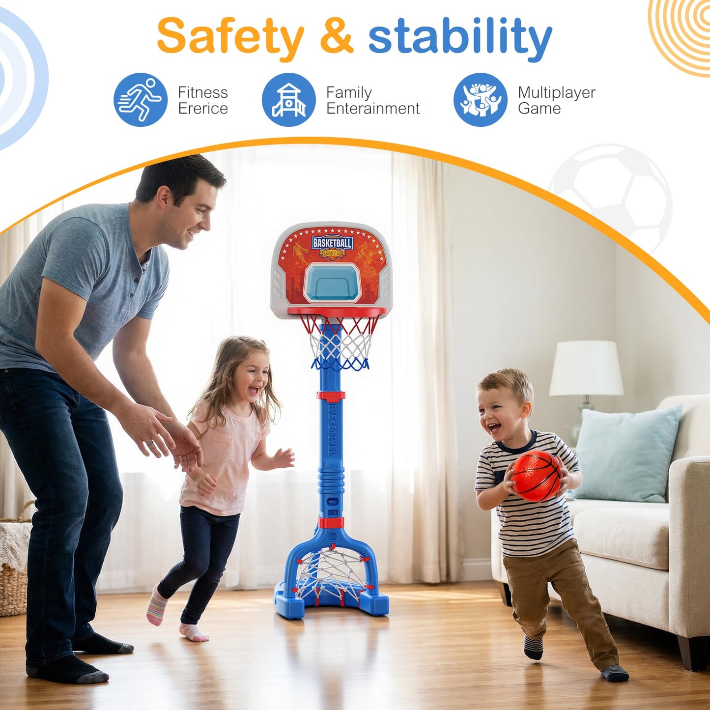 FLMAQE 2-in-1 Toddler Basketball Hoop & Soccer Goal – Adjustable Mini Sports Kit