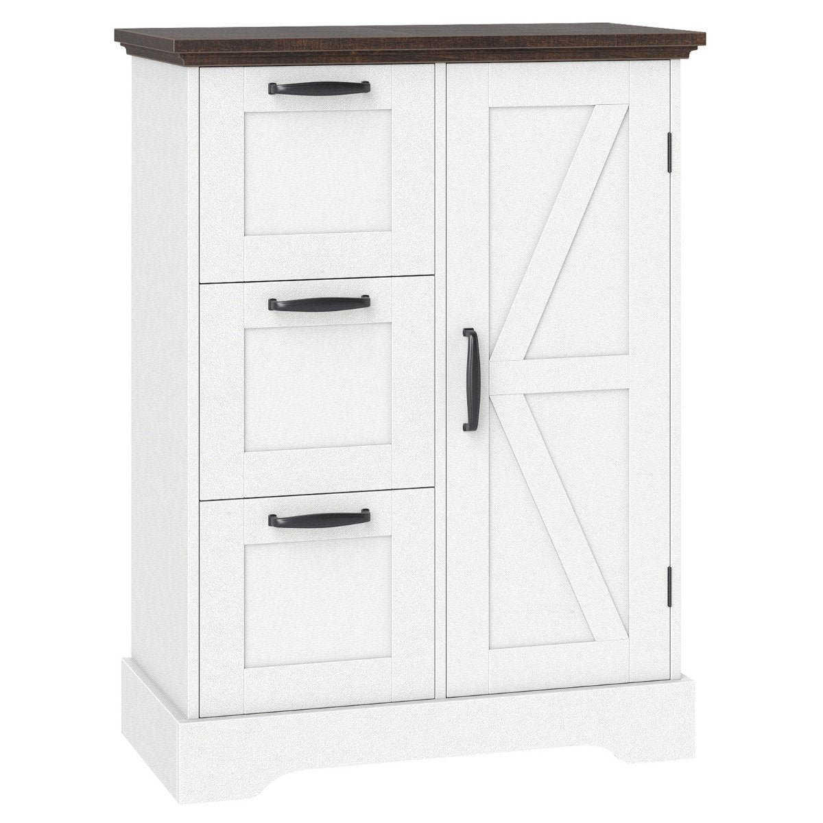 Floor Cabinet with Barn Door and 3 Storage Drawers-Rustic Oak