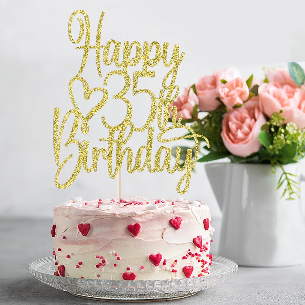 Florcmet Gold Glitter 35th Birthday Cake Topper | 35th & Fabulous