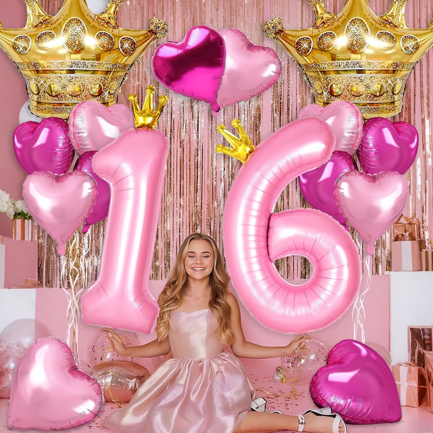Florisland Princess 2nd Birthday Decorations — 40in Pink Crown Balloon Set & Royal Party Supplies
