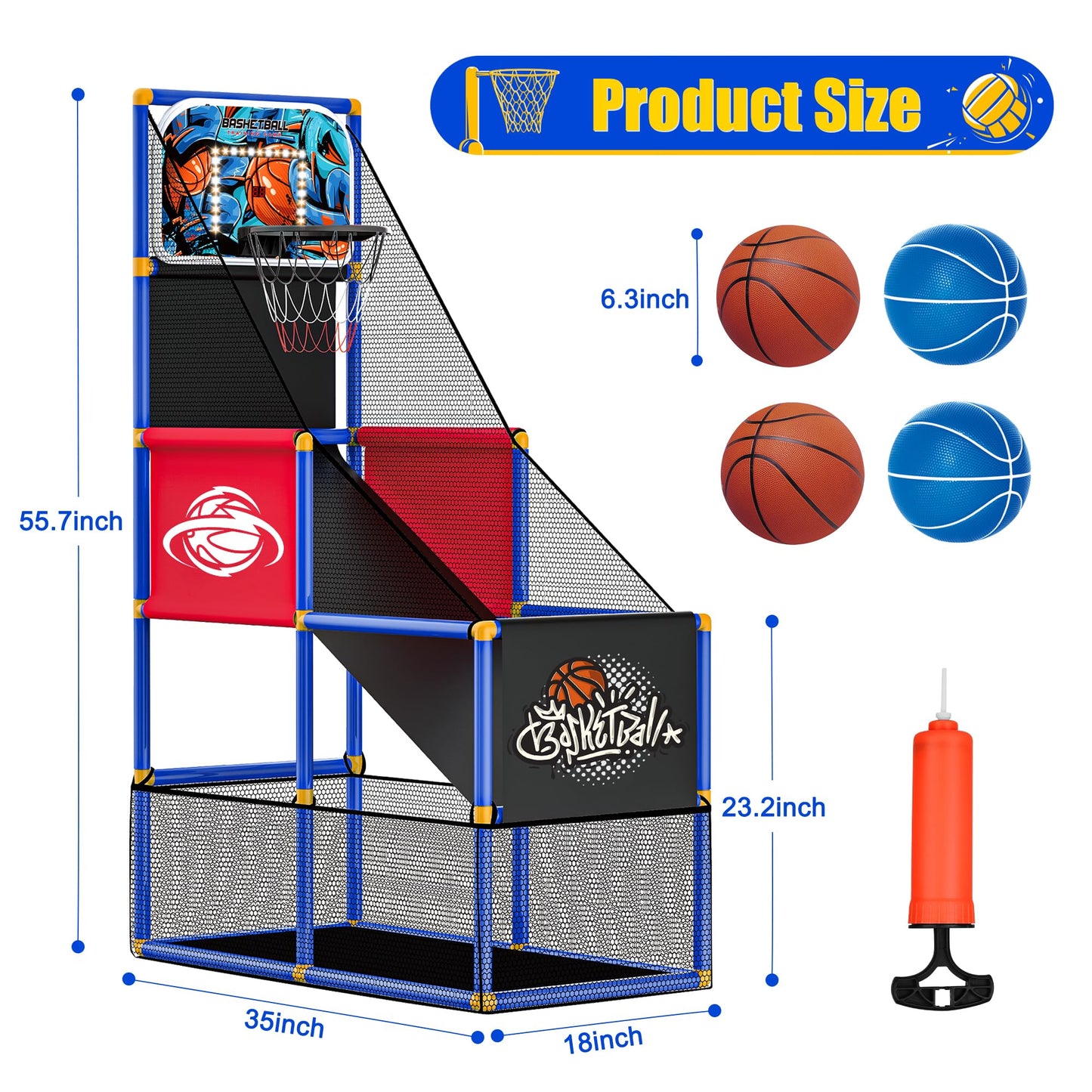FlyBakiz Kids Arcade Basketball Hoop – Adjustable Height & 60-Second Timer