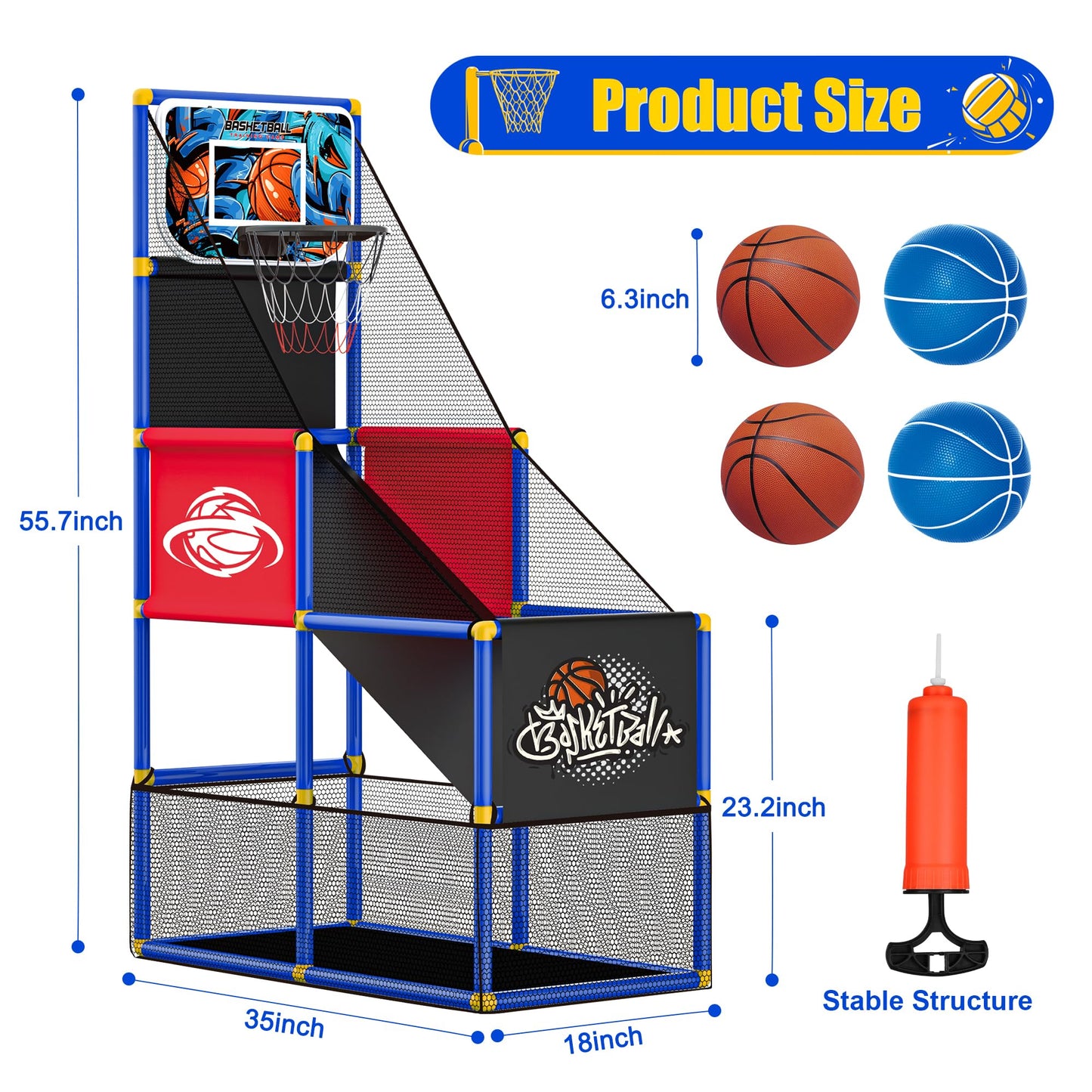 Flybakiz Adjustable Basketball Hoop for Kids 3-8 | Side-Mount & Top-Mount, Indoor/Outdoor