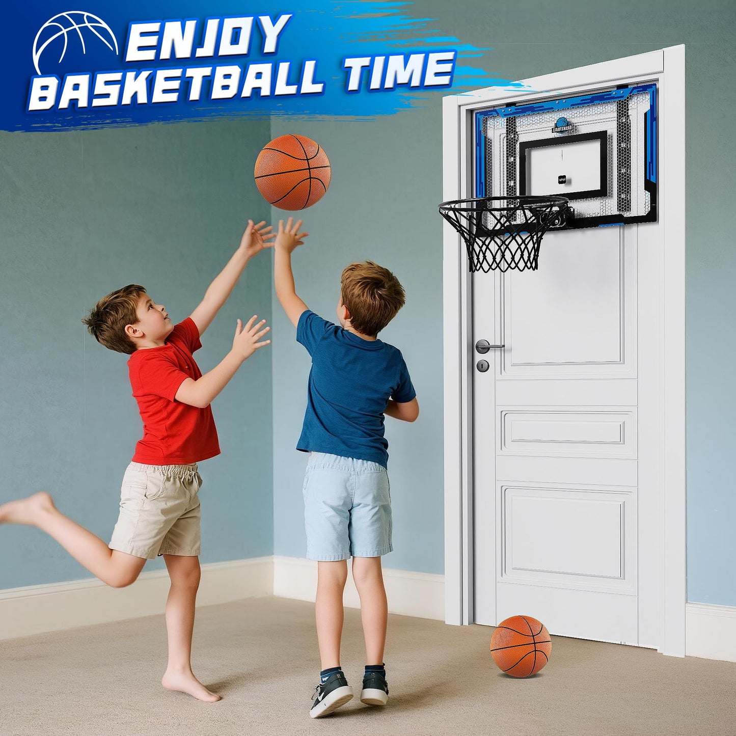 Flybakiz 24x16 Indoor Basketball Hoop – Over-the-Door, Adjustable Height, Complete Accessories
