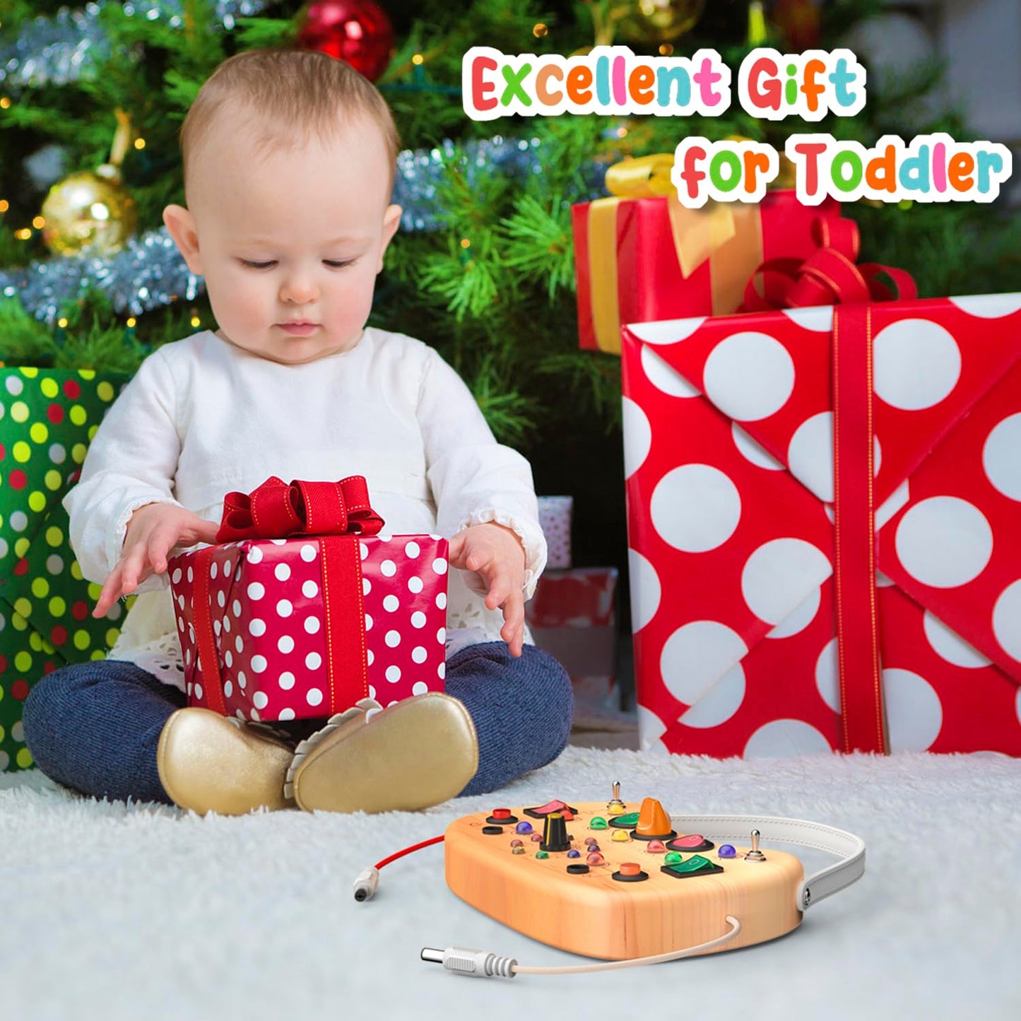 Flycoost Montessori Busy Board for Toddlers – 17 LED Lights & 10 Switches