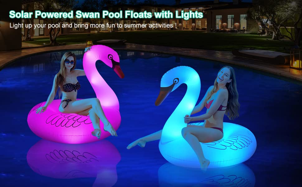 FlyfreeU 42-Inch Inflatable Swan Pool Float with Solar LED Color-Changing Lights